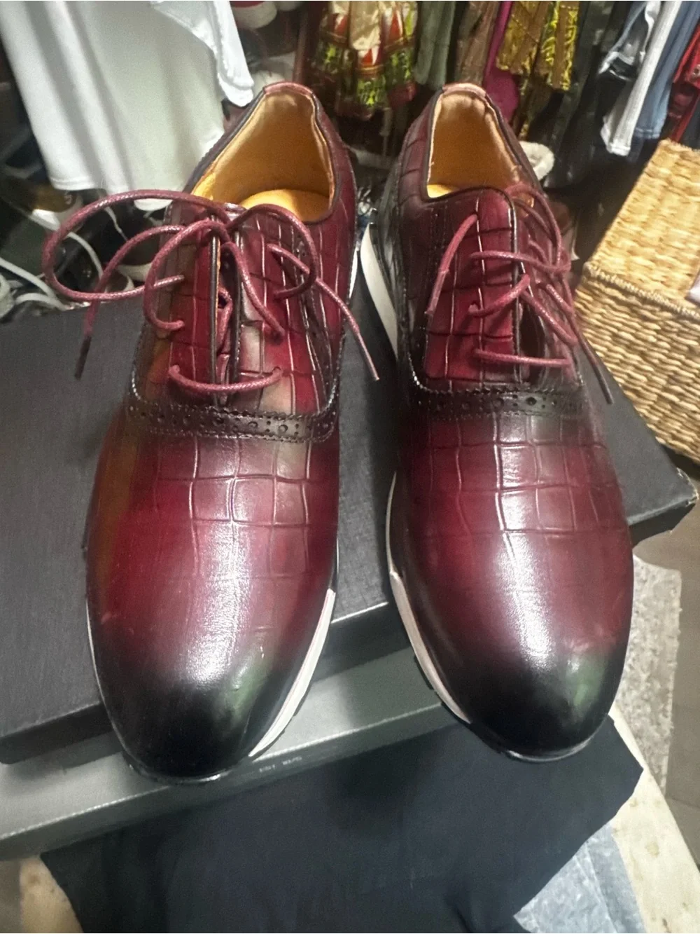 Men's Burgundy Lace-Up Dress Sneakers